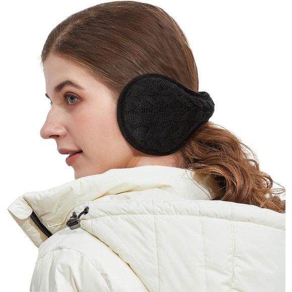 Unisex A-black Warm Knit Cashmere Adjustable Wrap Outdoor Fur Earwarmer - Picture 2 of 6